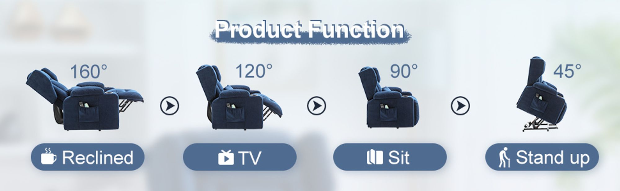 COMHOMA Relaxsessel Aufstehhilfe Massagesessel Fernsehsessel Liege mit Massage Ergonomischer Sessel Stoffoberfläche blau