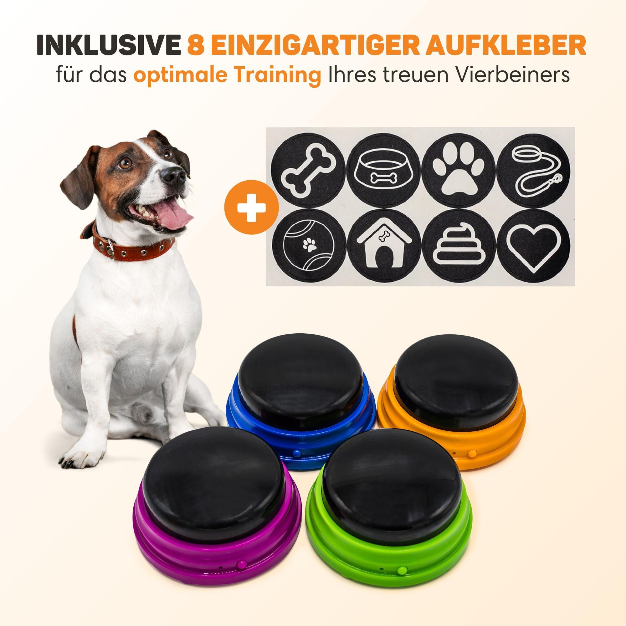 Vulpes Goods Hundeknöpfe, Hundetasten, Haustiertasten für Kommunikation, Hundespielzeug, Hundetraining, Mit 4 Tasten, Inklusive Trainingsaufkleber