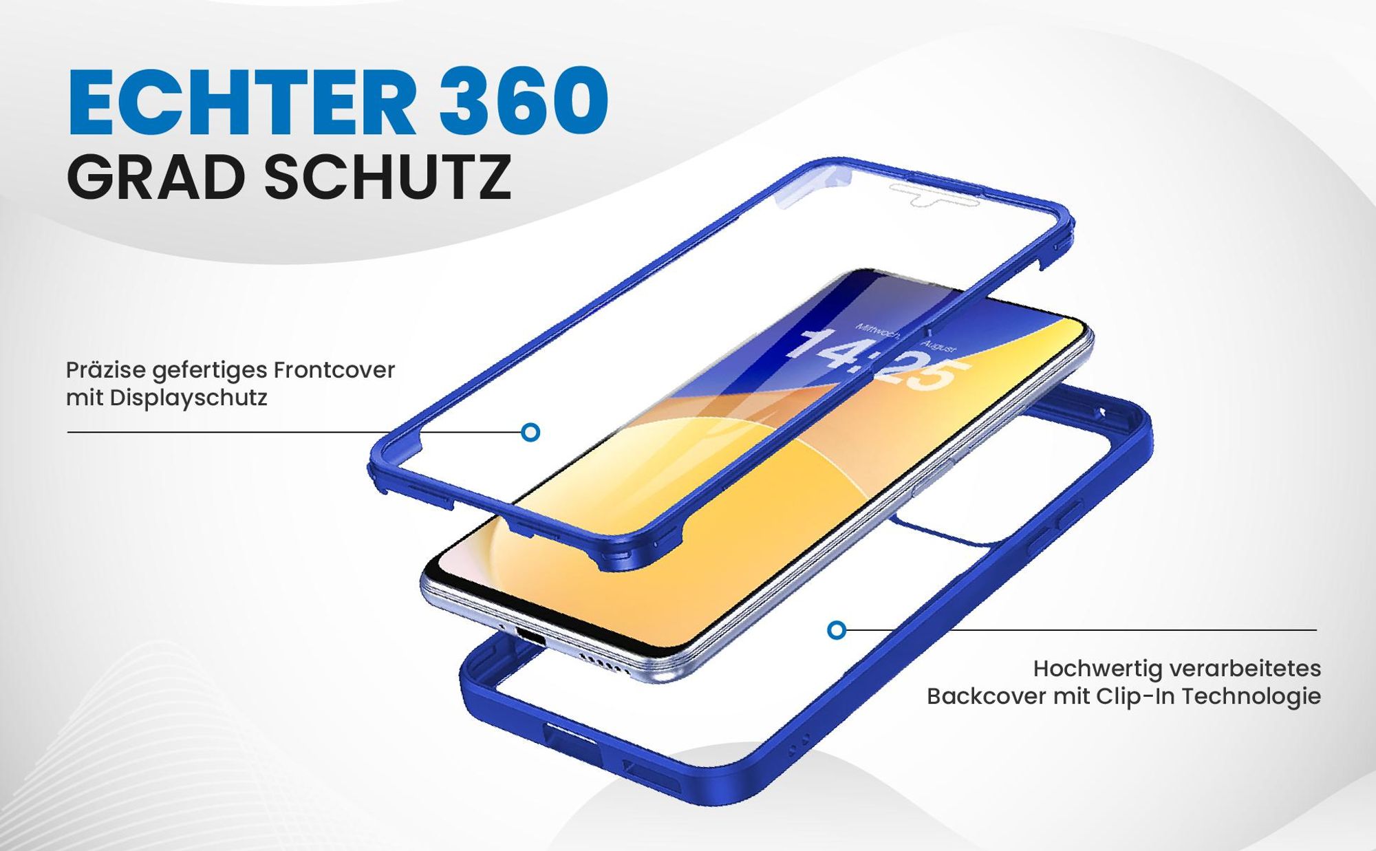 Blaues 360 Grad Case für Xiaomi 15T Pro mit Schutz von beiden Seiten