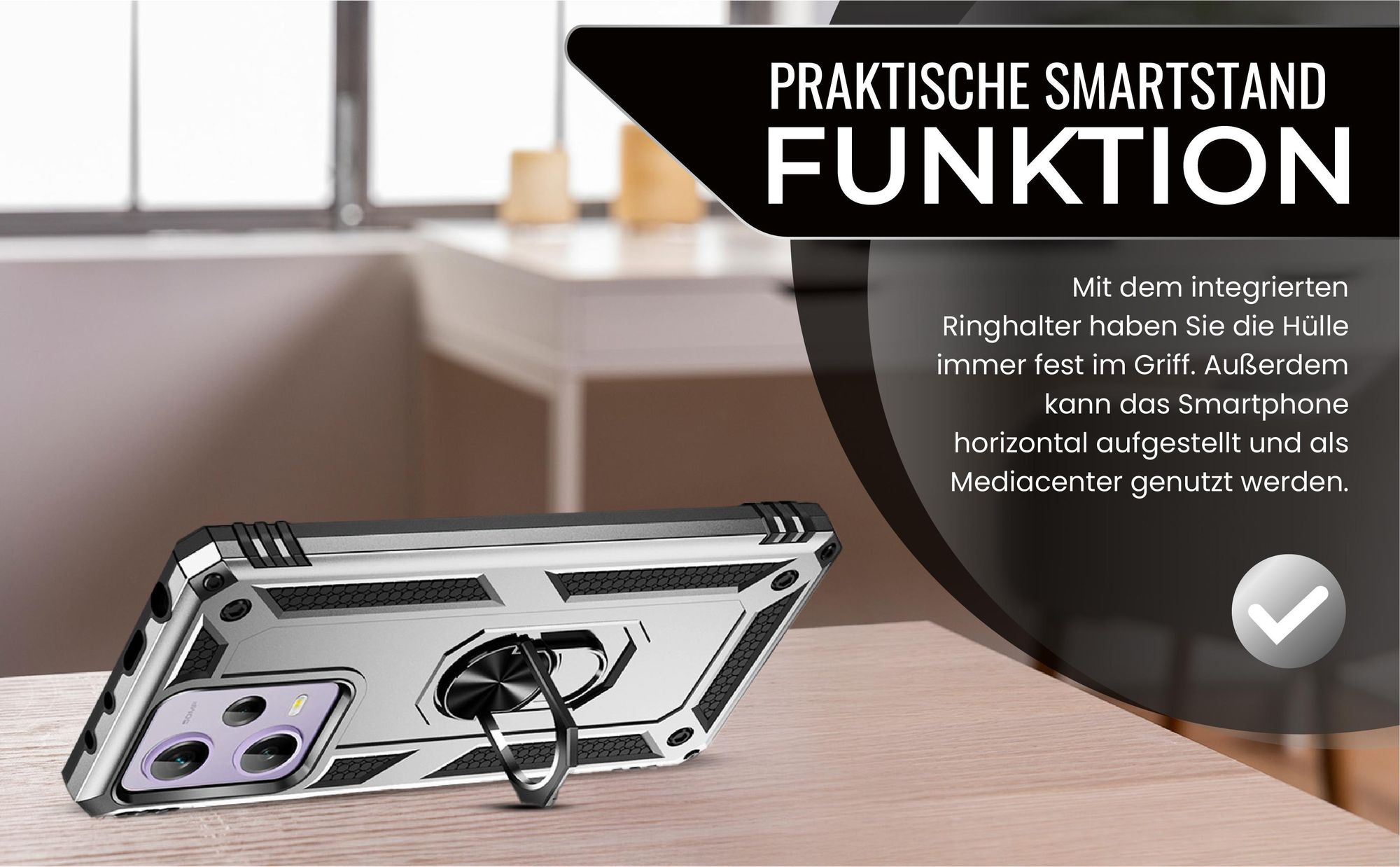Silbernes Survival Case für Xiaomi Redmi Note 12 Pro 5G mit Standfunktion