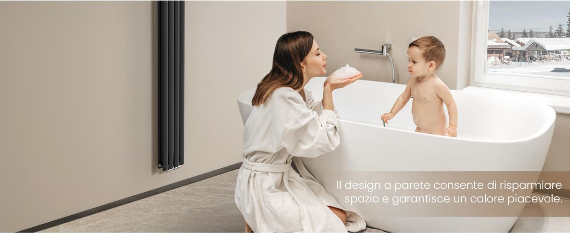Radiatore tubolare di design EMKE per il funzionamento ad acqua calda con attacco centrale verticale ovale a doppio strato 678 watt 24 cm x 180 cm antracite senza elemento riscaldante