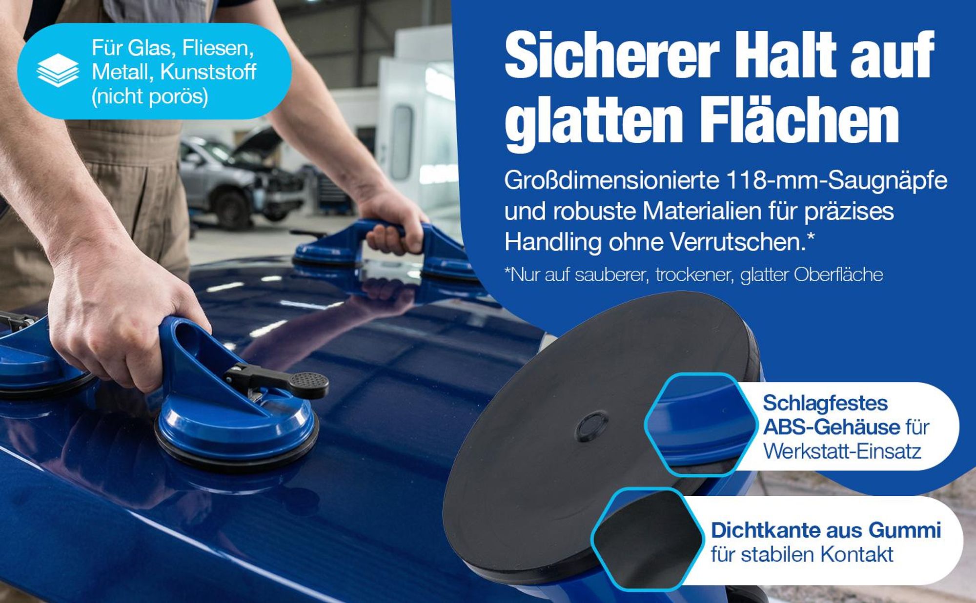 NTG Profi Saugheber 2er Set – Doppelsaugnapf bis 60kg – Glasheber & Fliesenheber mit 118mm Saugteller – Vakuumheber
