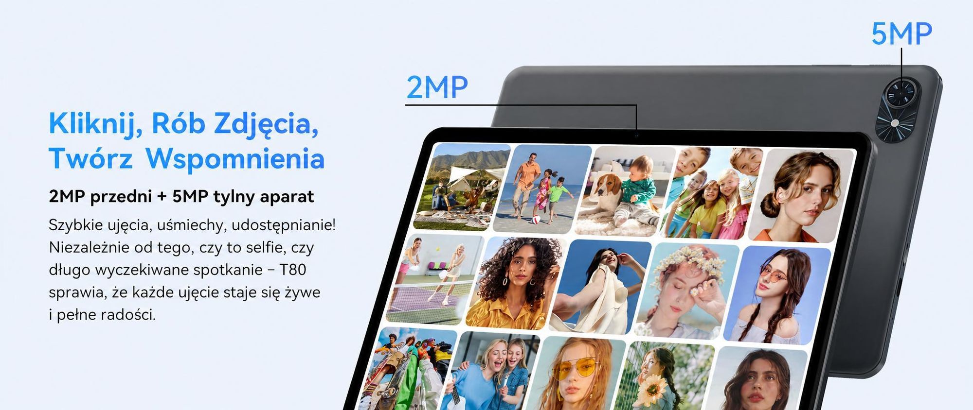 TABWEE T80 Tablet 10 cali, Android 15, 64 GB ROM, 1280 x 800 pikseli, bateria 6000 mAh, aparat 5 MP, WiFi 5G, Bluetooth, tablet Gemini AI