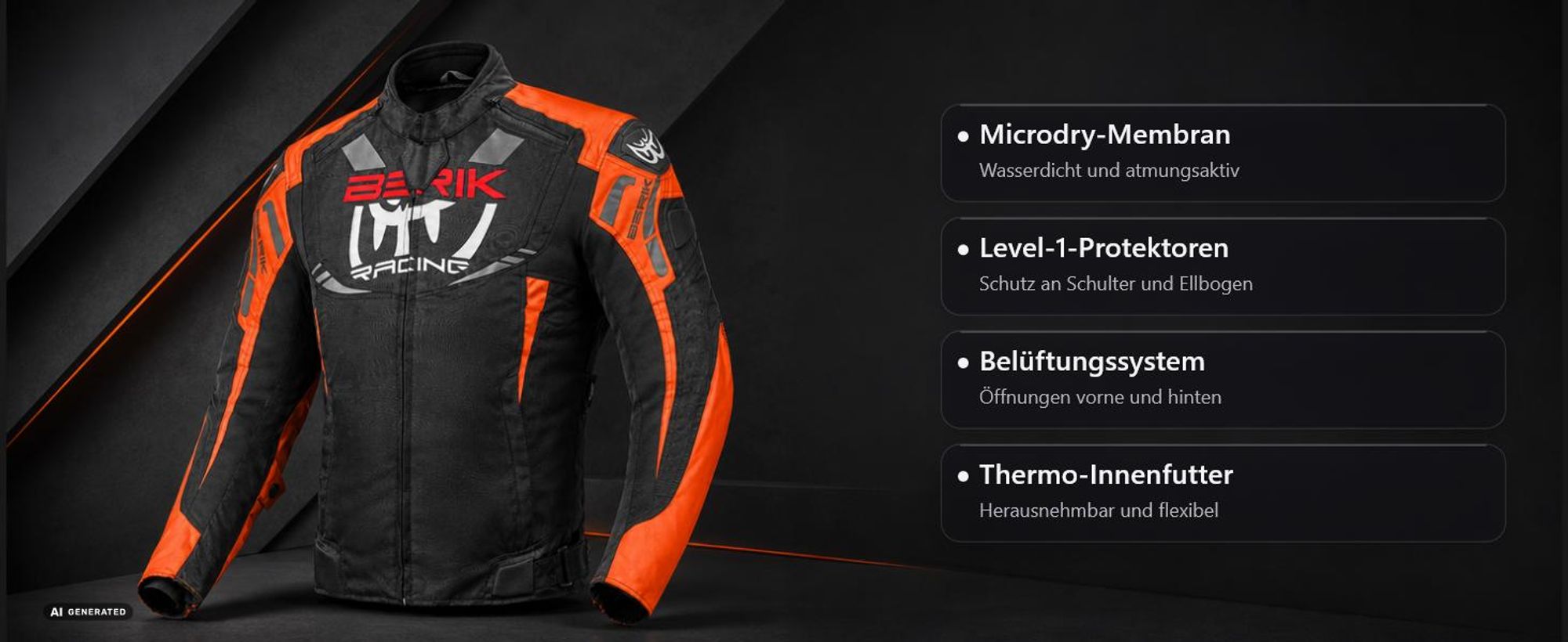 Berik Amras wasserdichte Motorrad Textiljacke, schwarz/gelb/weiß, 50