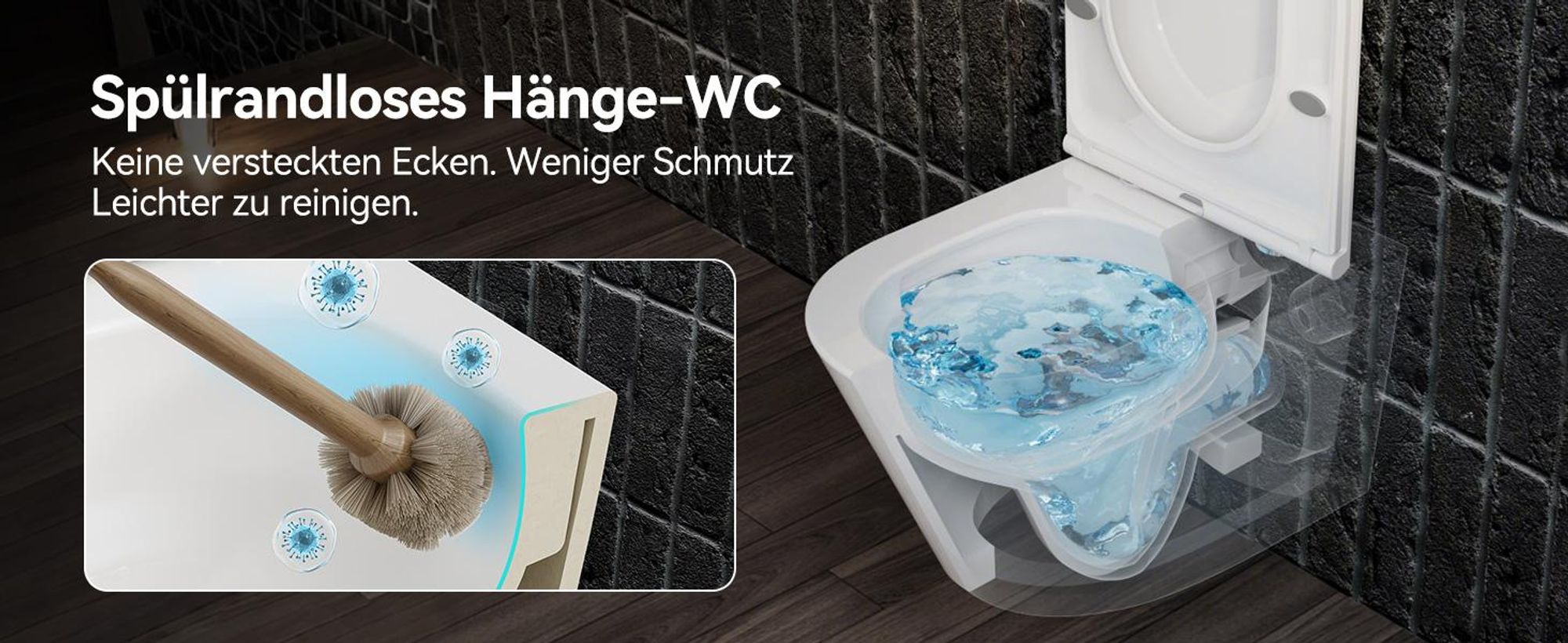 HOROW Hänge Toilette Spülrandloses WC - Einloch-Superspin-Spülung Toilettenschüssel inkl. Softclose Toilettendeckel - 525 x 358 x 360 mm
