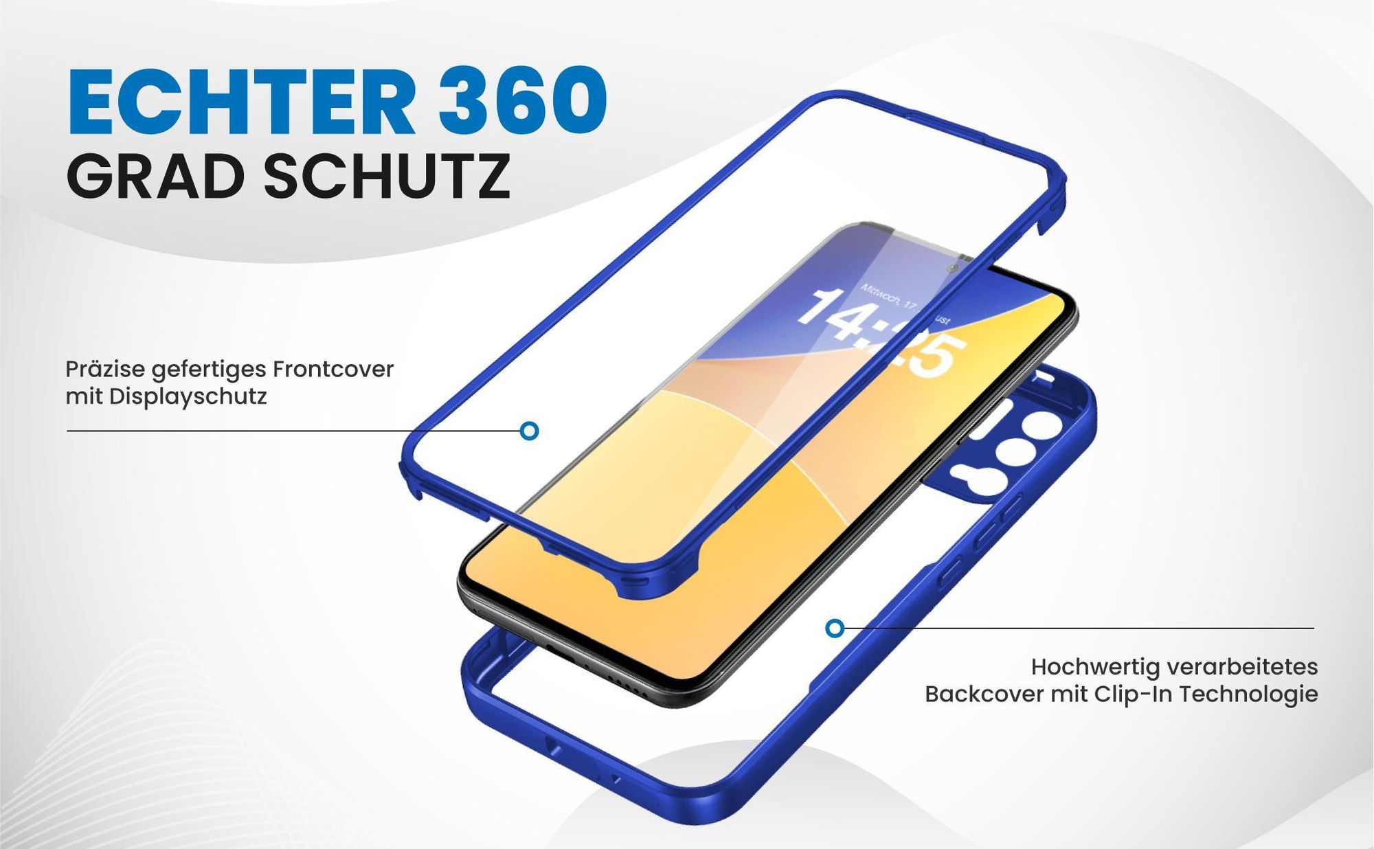 Blaues 360 Grad Case für Xiaomi Redmi Note 10 5G mit Schutz von beiden Seiten