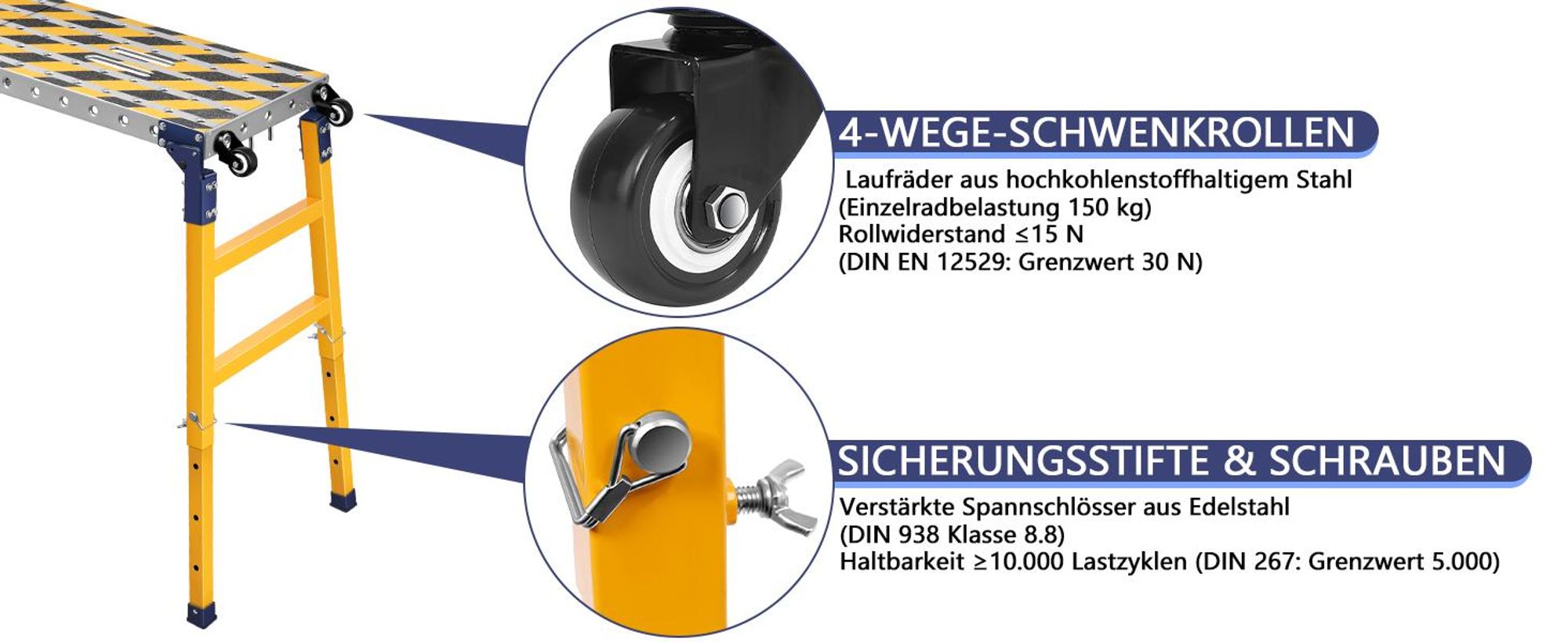 2in1 70-110cm Höhenverstellbar Antirutsch Arbeitsplattform Mobiler Schweißtisch Klappbare 160*36cm Arbeitsbühne Laufbühne Gerüst Werkbank Verzinkte