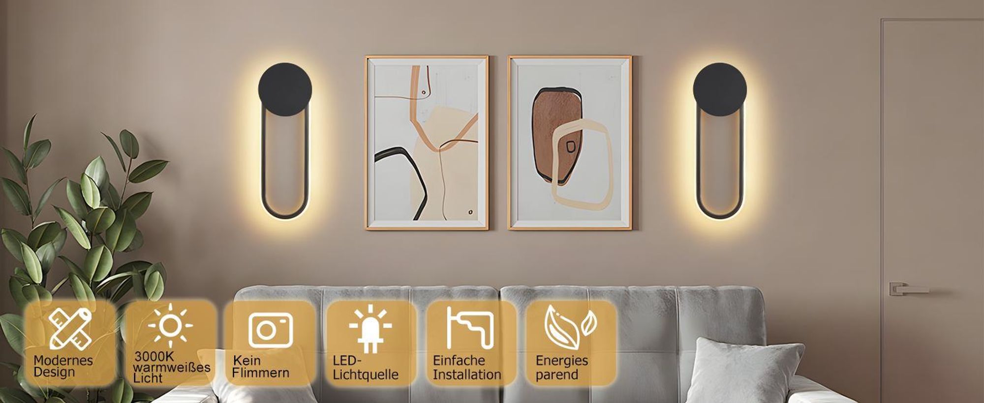 ZMH LED Wandleuchte Innen Wandlampe 12W Treppenhauslampe 41cm Schwarz Flurlampe Modern Design 3000K Warmweiß Minimalistische Wandbeleuchtung für Schlafzimmer Wohnzimmer Flur Treppenhaus Küche