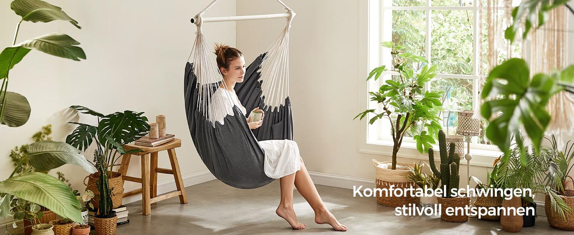 SONGMICS Hängesessel mit 2 Kissen, Metallkette, bis 150 kg belastbar, schiefergrau