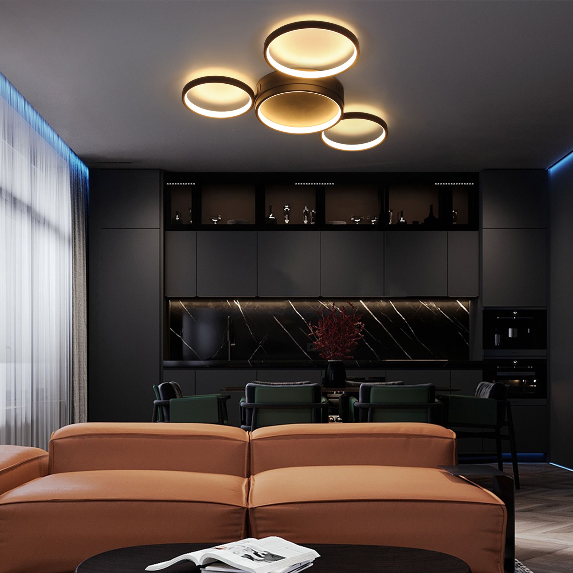 ZMH LED Deckenleuchte Weiß Warmweiß Wohnzimmer Modern Ring Design 4 Flammig 29W  für Schlafzimmer Büro Kinderzimmer Esszimmer