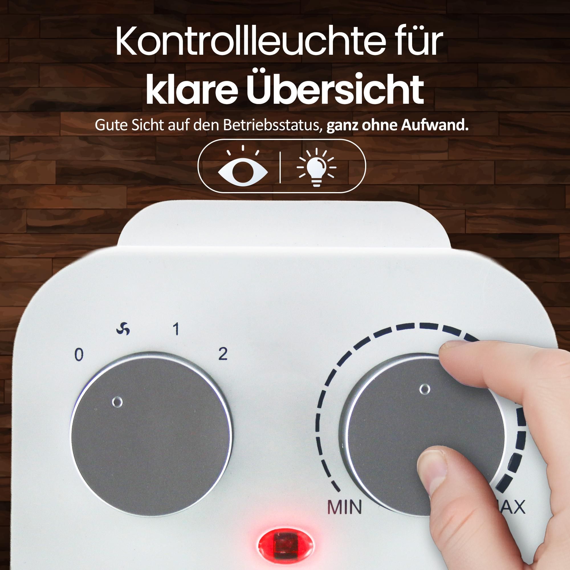 Emerio Heizlüfter FH-110691.4 – für Räume bis 15 m² – IP21 – PTC-Heizelement – 2 Heizstufen – Einstellbarer Thermostat – Oszillierend – Ventilatorfunktion – Kippschutz