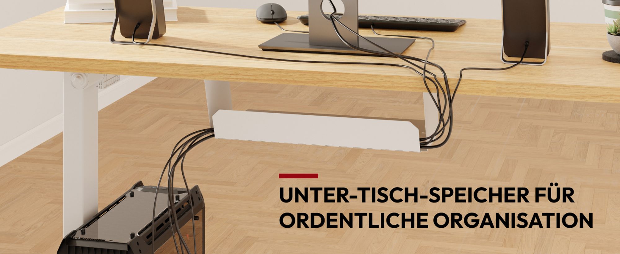 SANODESK Höhenverstellbarer Schreibtisch elektrisch 4 Memory-Funktion, Antikollisionsschutz, 70kg Tragkraft, mit Haken und Ablagebox 110x54cm (Ahorn)