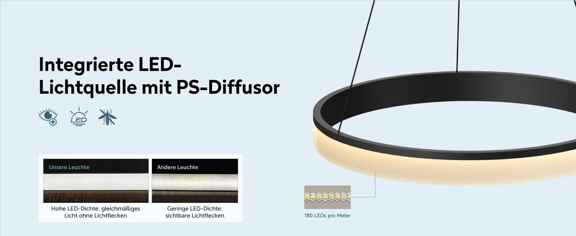 doporro Moderne LED Pendelleuchte – 60cm Dimmbare Esszimmerlampe hängend mit App & Fernbedienung, 3000–6000K, CRI≥95, höhenverstellbar Gold Luvina02
