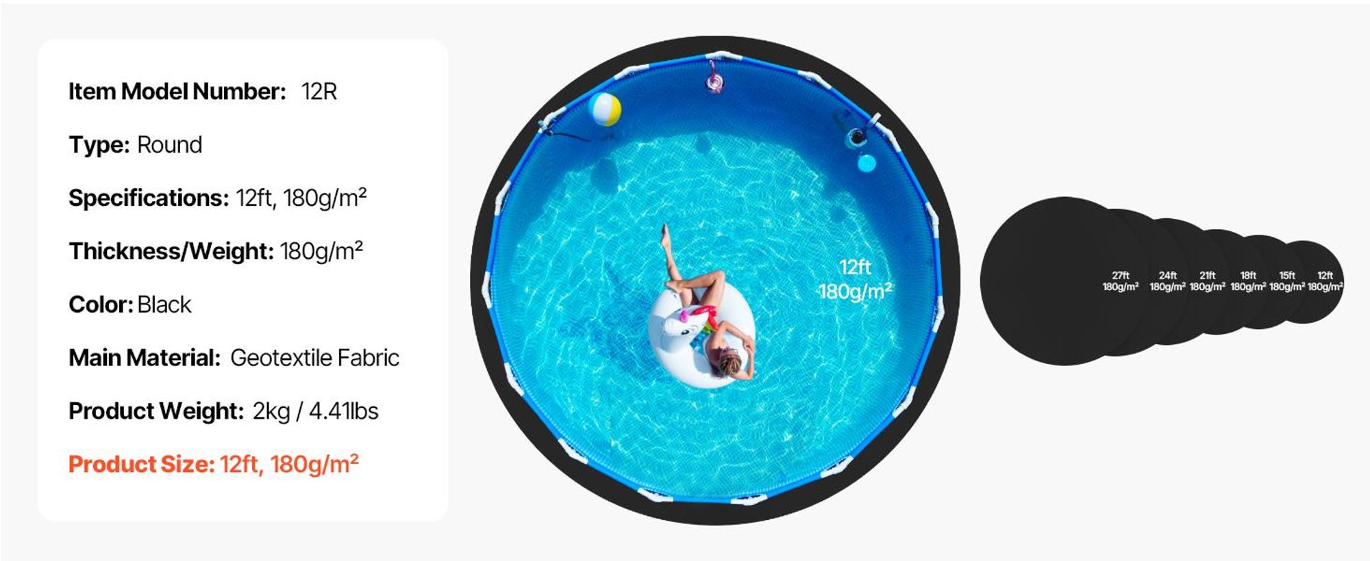 VEVOR Poolmatte 3,6m für Aufstellpools, extra dicke Bodenmatte, Poolmatte aus Geotextilmaterial, verlängerte Lebensdauer der Auskleidung, Bodenschutzmatte