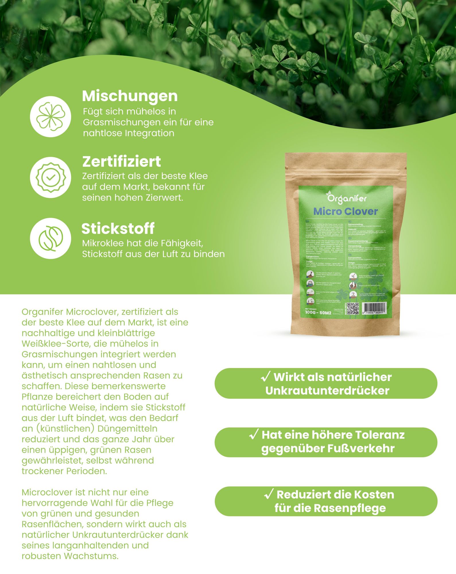 Microclover Lawn – Reiner Kleesamen (100 g für 50 m2)
