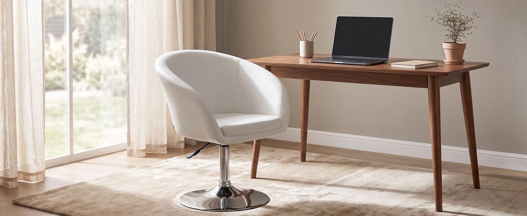 Duhome Clubfauteuil, cocktailfauteuil van kunstleer, loungefauteuil, in hoogte verstelbaar, draaistoel met armleuningen en rugleuning, wit