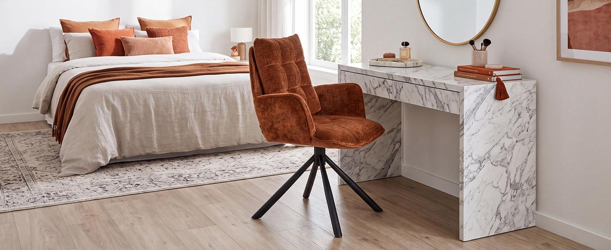 Duhome eetkamerstoel, 360° draaibaar, loungestoel, fluweel, ergonomische fauteuil met verstelbare functie, geschikt voor kantoor, keuken, woonkamer, slaapkamer, oranje