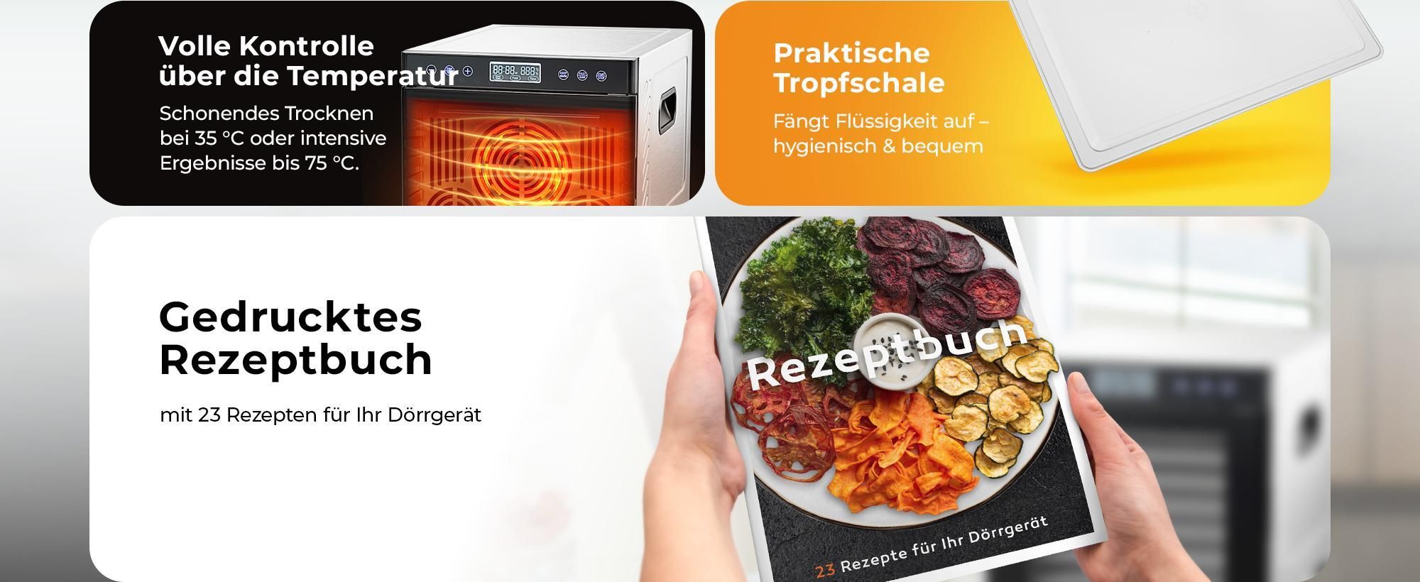 Balter Dörrautomat Edelstahl mit 7 Etagen, 600 W, Dörrgerät, LED-Display, 48-Stunden-Timer und Temperaturregelung, Dehydrator, BPA-frei