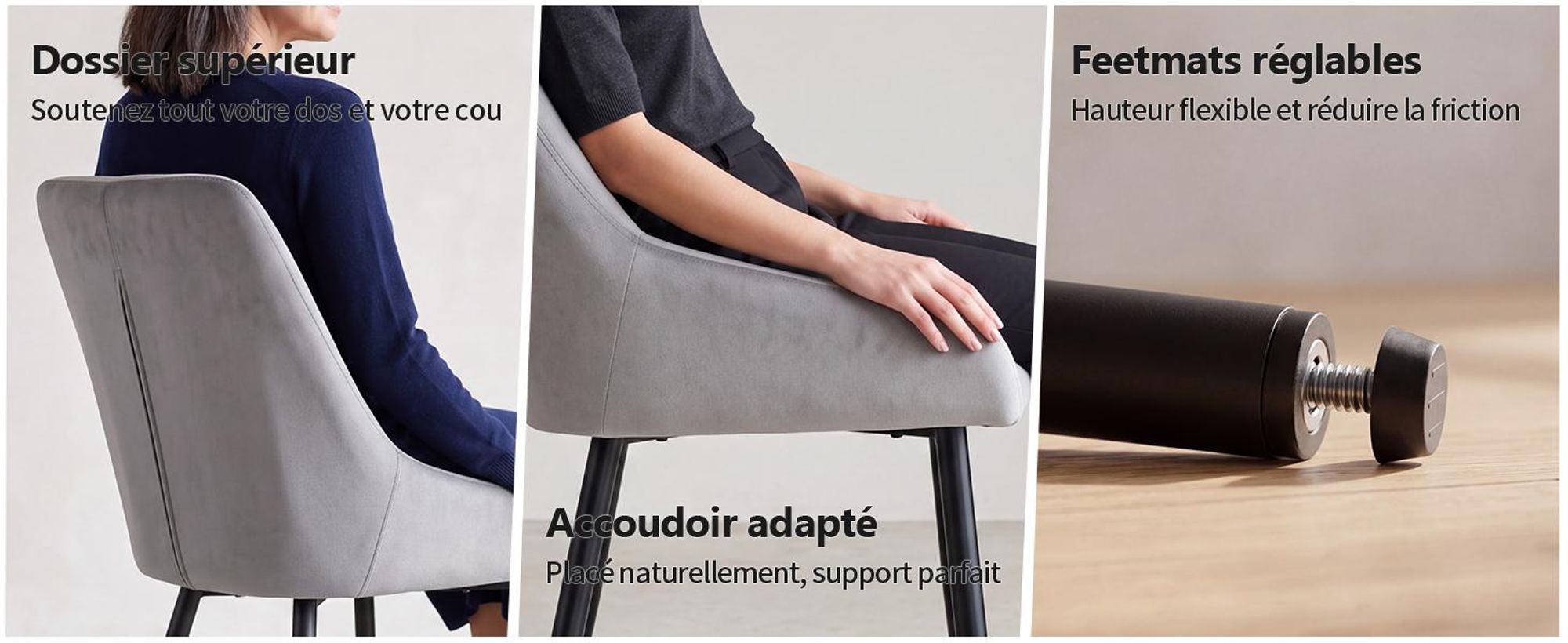 Duhome Lot de 2 chaises de salle à manger rembourrées en velours, chaises rétro avec pieds en métal, gris