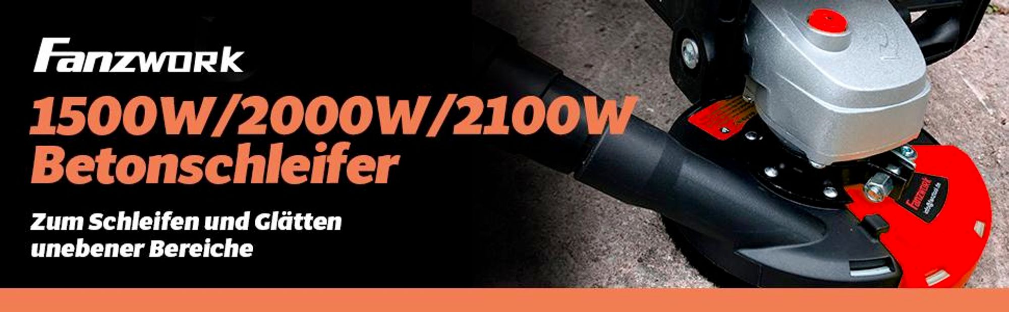 Betonschleifer Betonfräse 2100W inkl. 180mm Diamantschleiftopf *2, Absaughaube, Tragbox