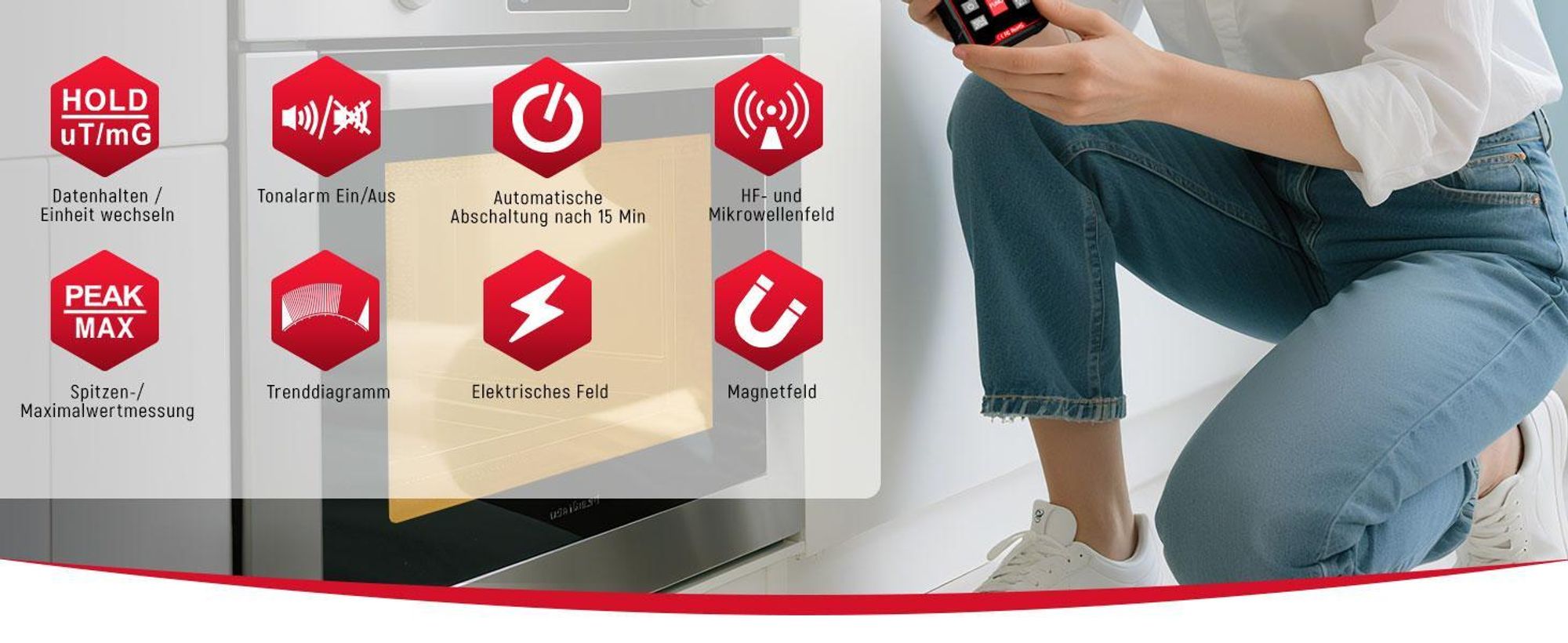 Misuratore EMF KAIWEETS 3 in 1, rilevatore di radiazioni EF/MF/RF, display LCD, batteria ricaricabile Type-C