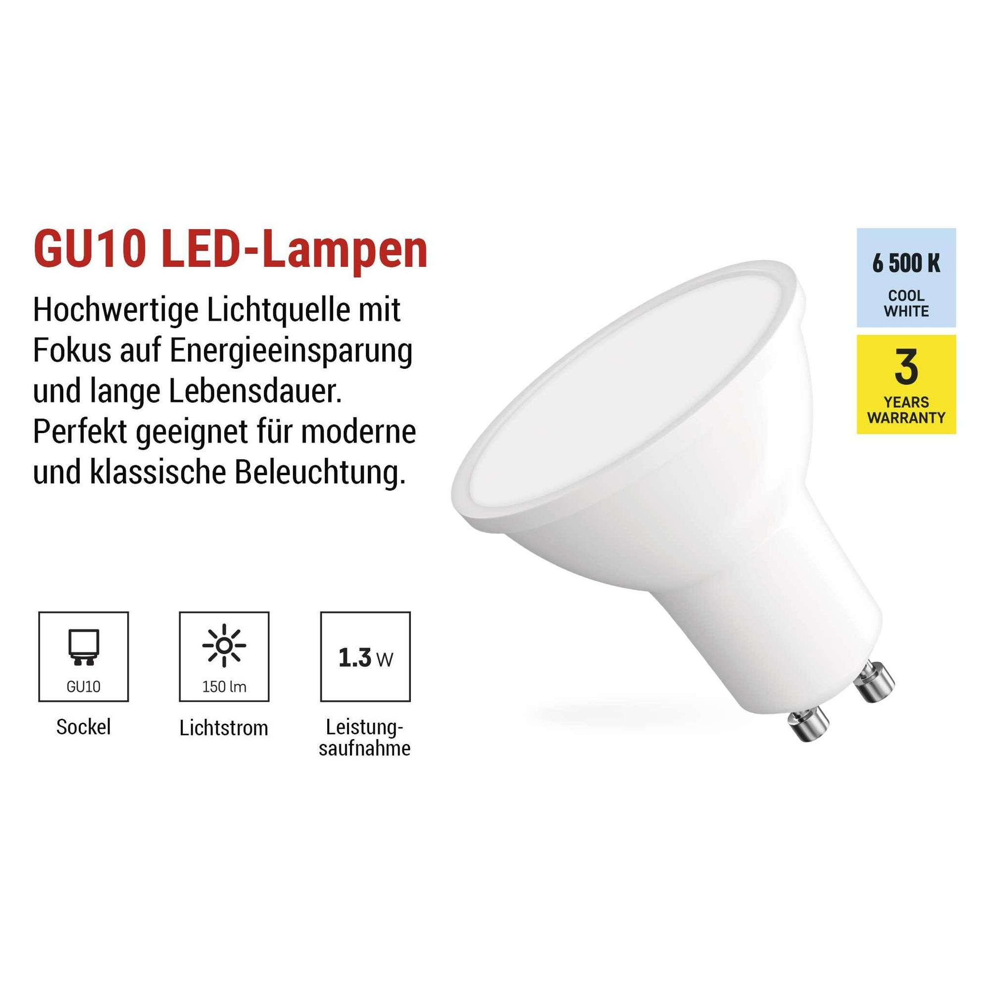 EMOS LED Lampe Spot, 1,3W Ersatz für 16W Halogenlampe, MR16 Reflektorlampe, GU10 Sockel, Helligkeit 150lm Kaltweiß 6500K, 30000h Lebensdauer, ZQ8EL4