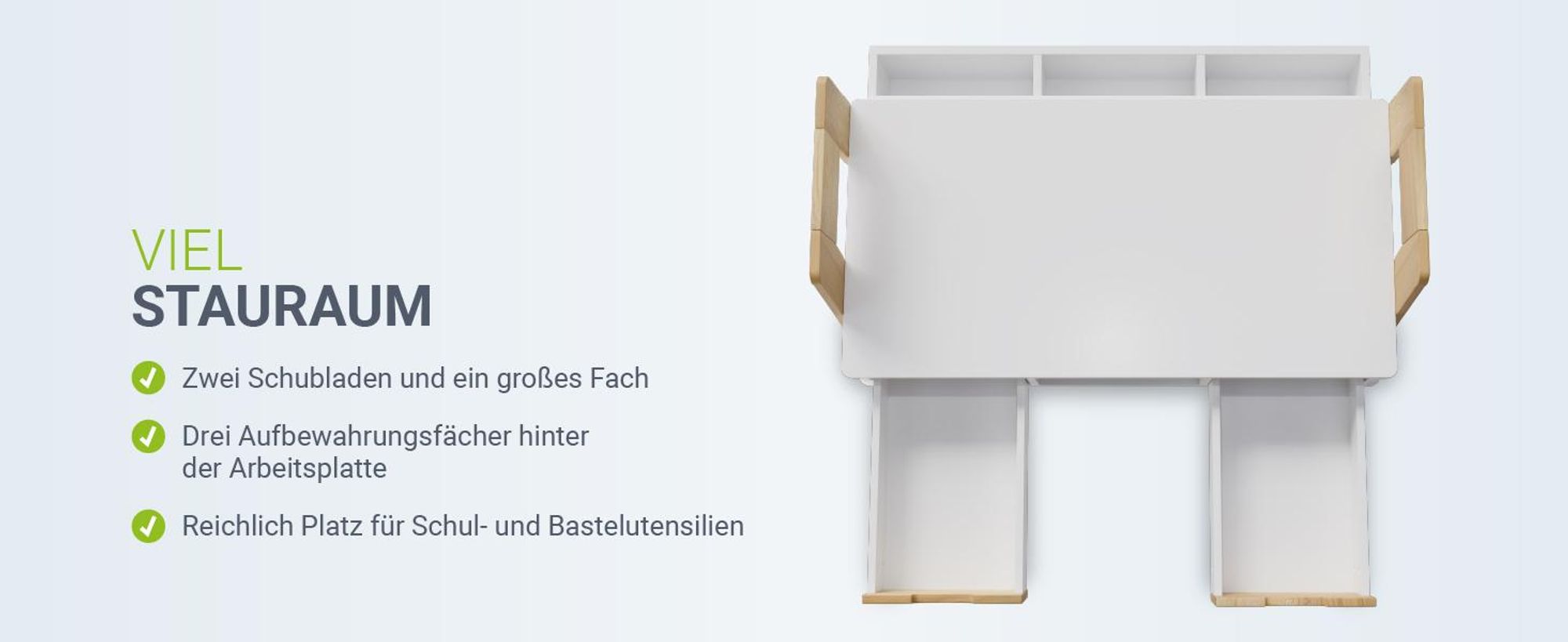 Juskys Kinder Schreibtisch Fietje - Höhenverstellbarer Kinderschreibtisch aus Holz, 2 Schubladen