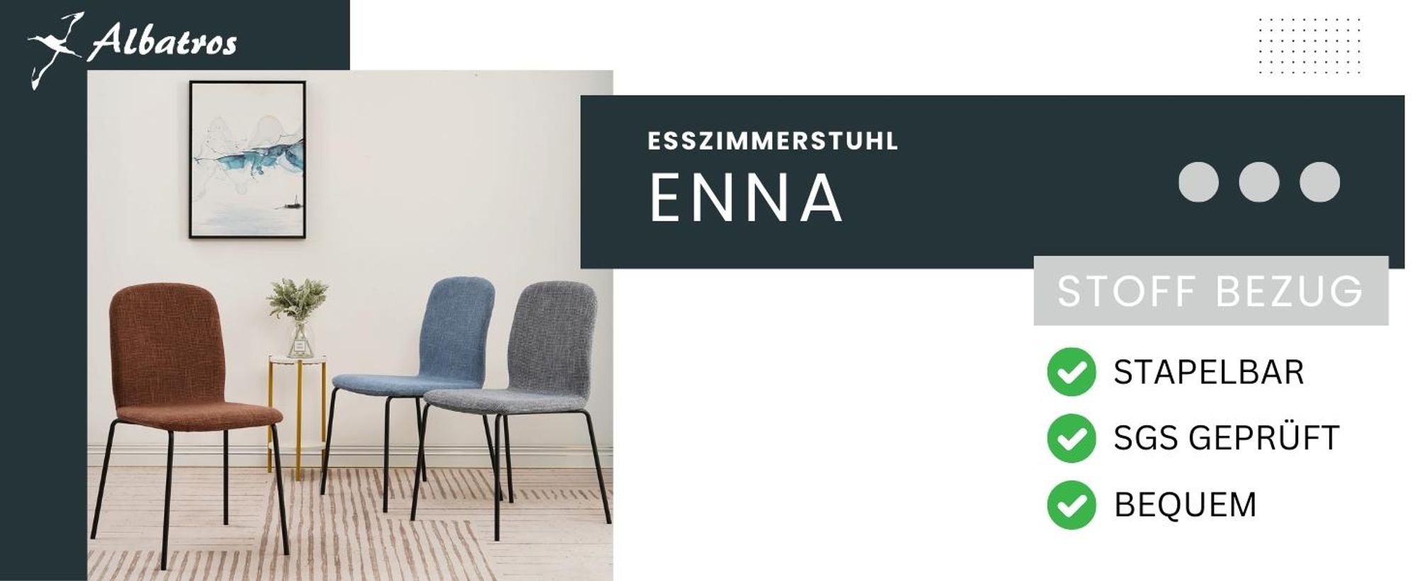 Albatros Esszimmerstühle 4er Set ENNA, grau - stapelbar, bequemer Polsterstuhl - Eleganter Küchenstuhl, Stuhl Esszimmer oder Esstisch Stuhl, Konferenzstuhl , Stückzahl:4, Farbe:Grau