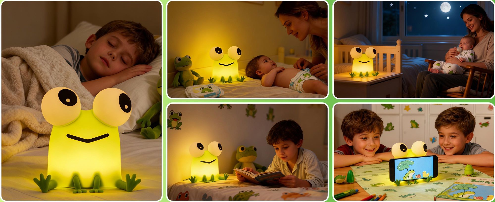 LED Frosch Silikon Nachtlicht Kinder,7 Farben, Kabellos Stufenlos Dimmbar,Touchsensor, Timer, USB Wiederaufladbar, Augenschutz, Babyzimmer, Stilllicht