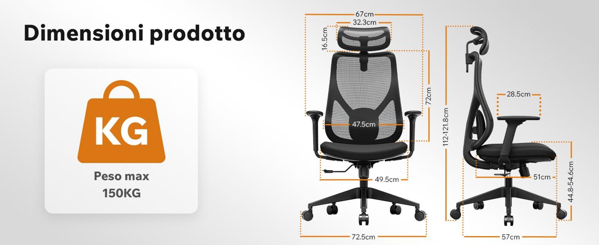 SENSE7 Moyo Sedia da ufficio ergonomica Sedia da scrivania Nera Braccioli 3D Schienale in rete Supporto lombare Poltrona direzionale Sedia per home office e PC 150 kg