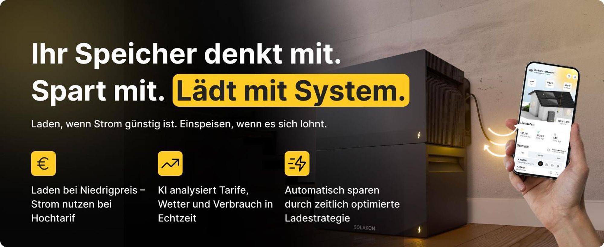 Solakon ONE Erweiterungsspeicher mit 2,11 kWh Kapazität für Balkonkraftwerk, modulare Erweiterbarkeit auf bis zu insgesamt 6 Einheiten (12,66 kWh)