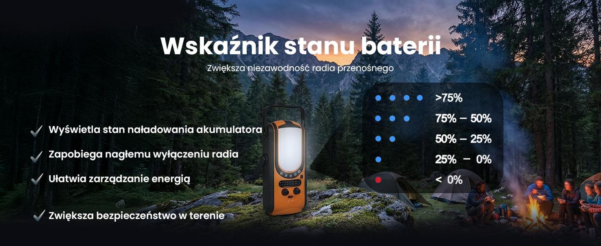 Extralink Radio Awaryjne Solarne 6000mAh, Dynamo, Powerbank, Latarka SOS