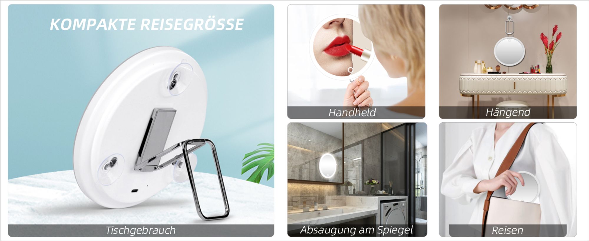 Vergrößerungsspiegel mit Licht 30X, 15cm 3 Farbe Modi Dimmen beleuchtete Make-up-Spiegel mit 30X Vergrößerung, große wiederaufladbare Reise vergrößerte Spiegel mit 3 Saugnäpfen und 360 ° Tisch Stand