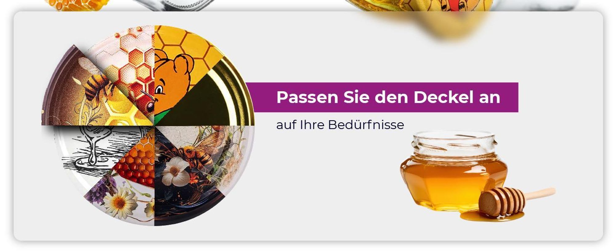KADAX Einmachgläser mit Deckel "Raja", Einmachgläser, 300ml, 50 Stück, Deckel mit Bienenmuster