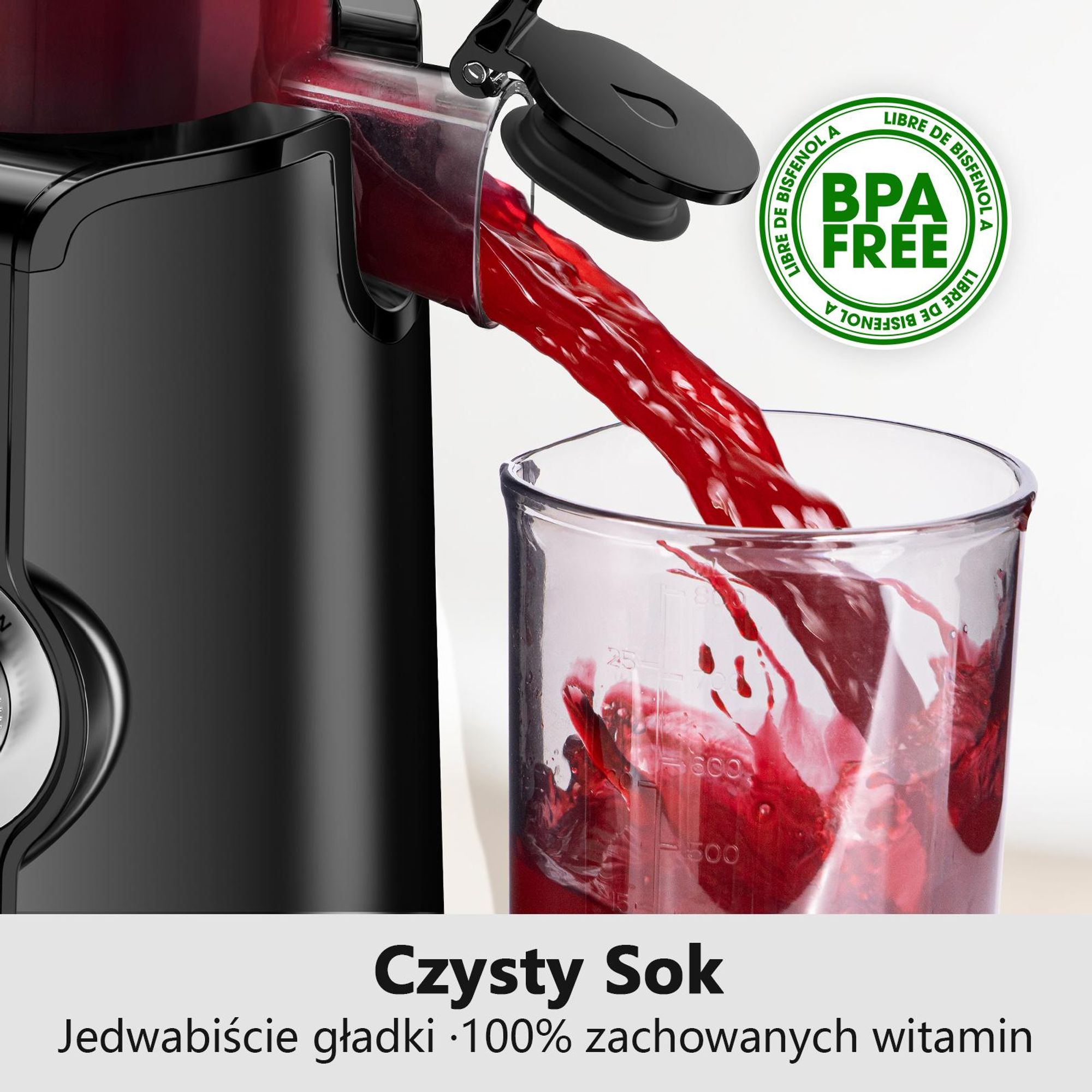 LINKChef SJ-051-EU-BL Wolnoobrotowa Sokowirówka -   200W Moc 1.2L Duża pojemność Dwie tacki do podawania sokuŁatwe czyszczenie - Czarny