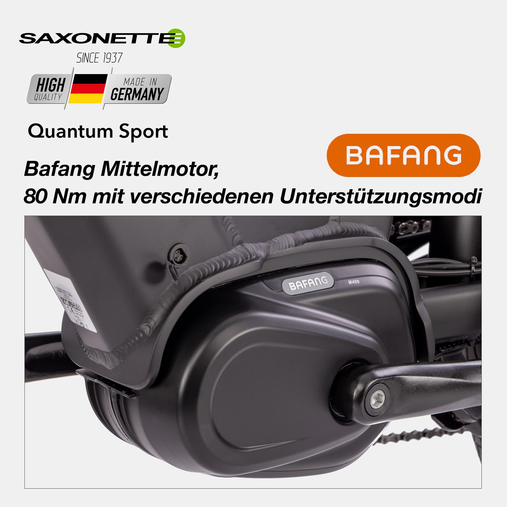 SAXONETTE Quantum Sport Wave 28" E-Bike, Elektrofahrrad,SHIMANO Deore 10-Gang Kettenschaltung, Mittelmotor, 36V 15Ah Akku, RH45,(Silber)