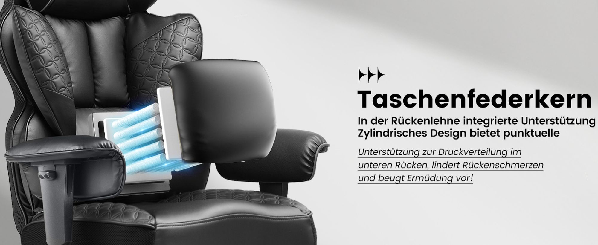 COMHOMA Gaming Stuhl, ergonomischer Bürostuhl, Schreibtischstuhl mit verstellbare Armlehnen, Taschenfederkern-Lendenwirbelstütze  150 kg, schwarz