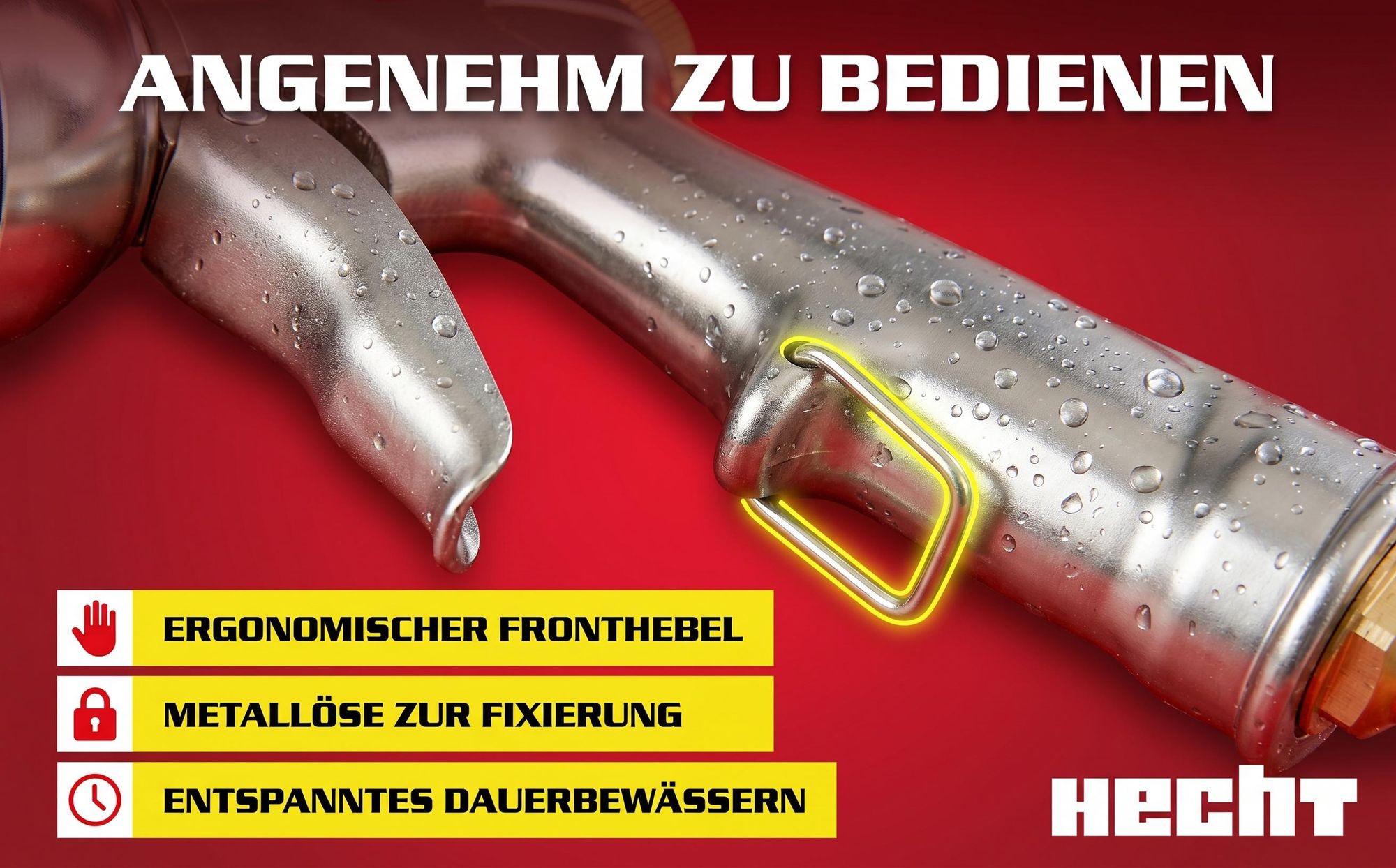HECHT 02096 Gartenbrause Handbrause | 6 Sprühmuster | Rostfrei | 60 mm Durchmesser
