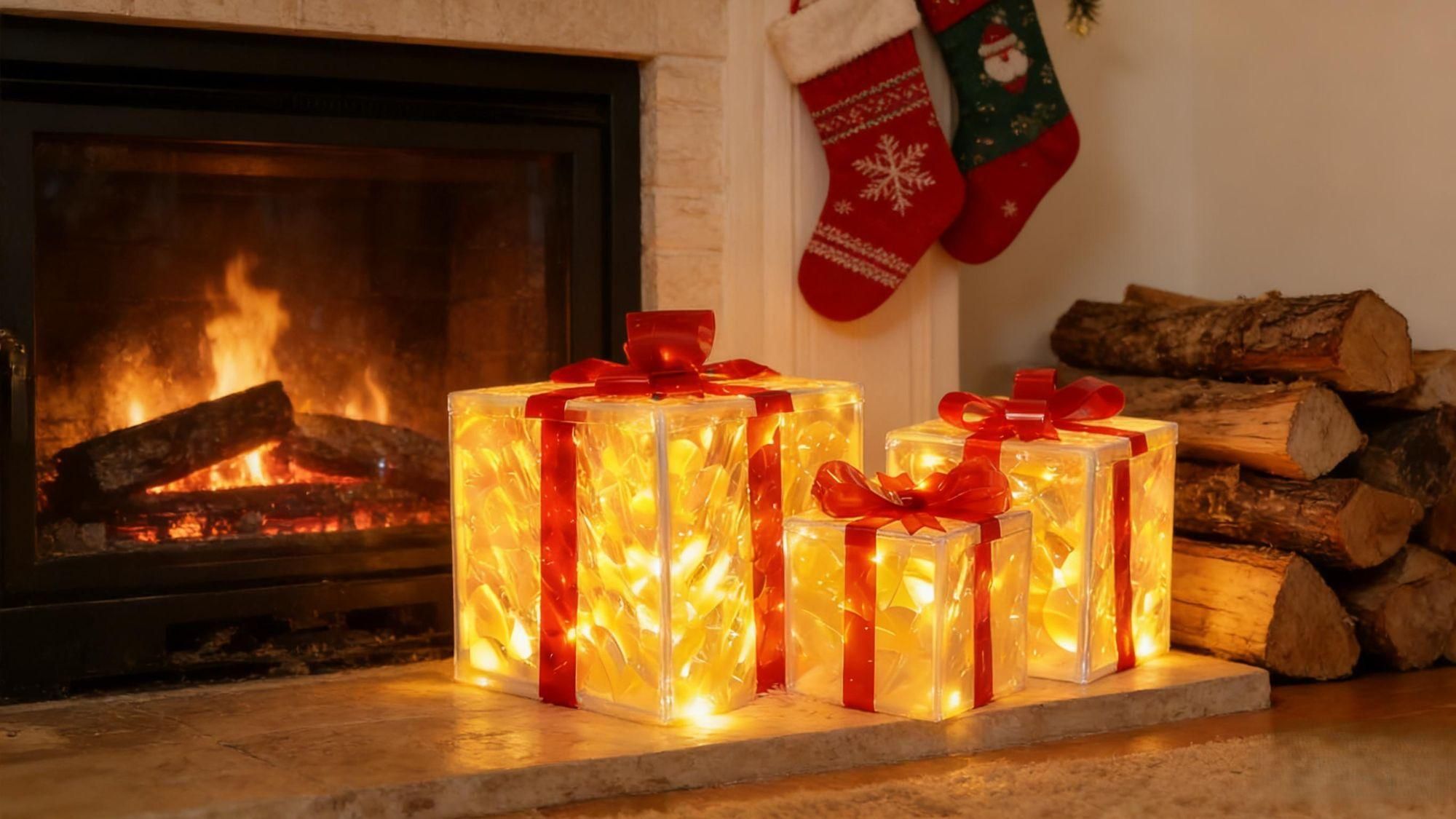 ZMH Albero di Natale artificiale 210 cm con 3 set di regali confezione regalo si accende LED 8 modalità di luce albero di Natale aghi in PVC per la decorazione natalizia interna