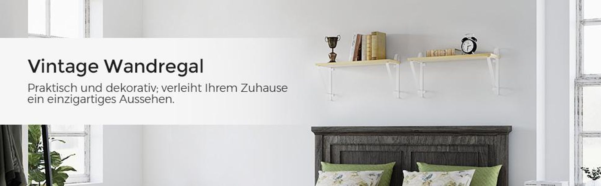 VASAGLE Wandregal mit 5 Haken, mit Hängestange, Weiß