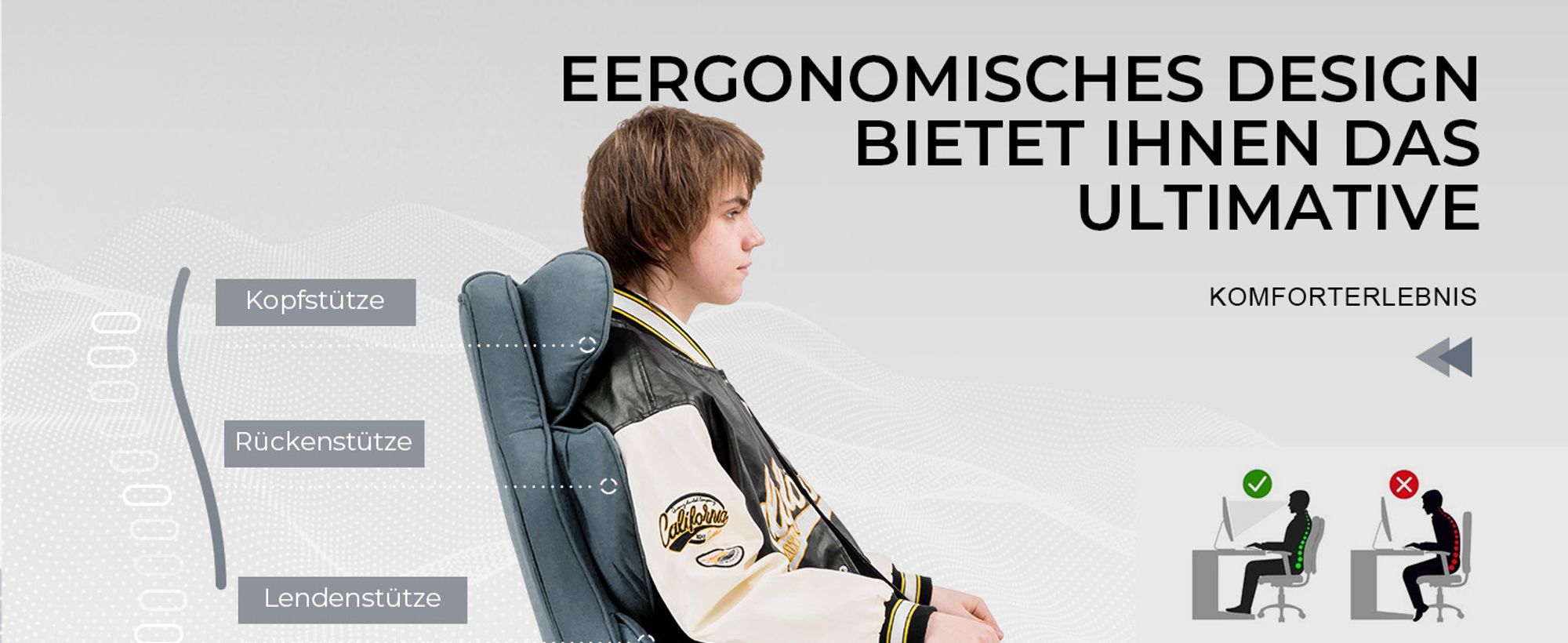 GTPLAYER Gaming Stuhl, Gamer Stuhl, Ergonomischer Bürostuhl mit Fußstütze verstellbare Lenden und Kopfkissen, Gaming Chair Gepolstert, Gaming Sessel