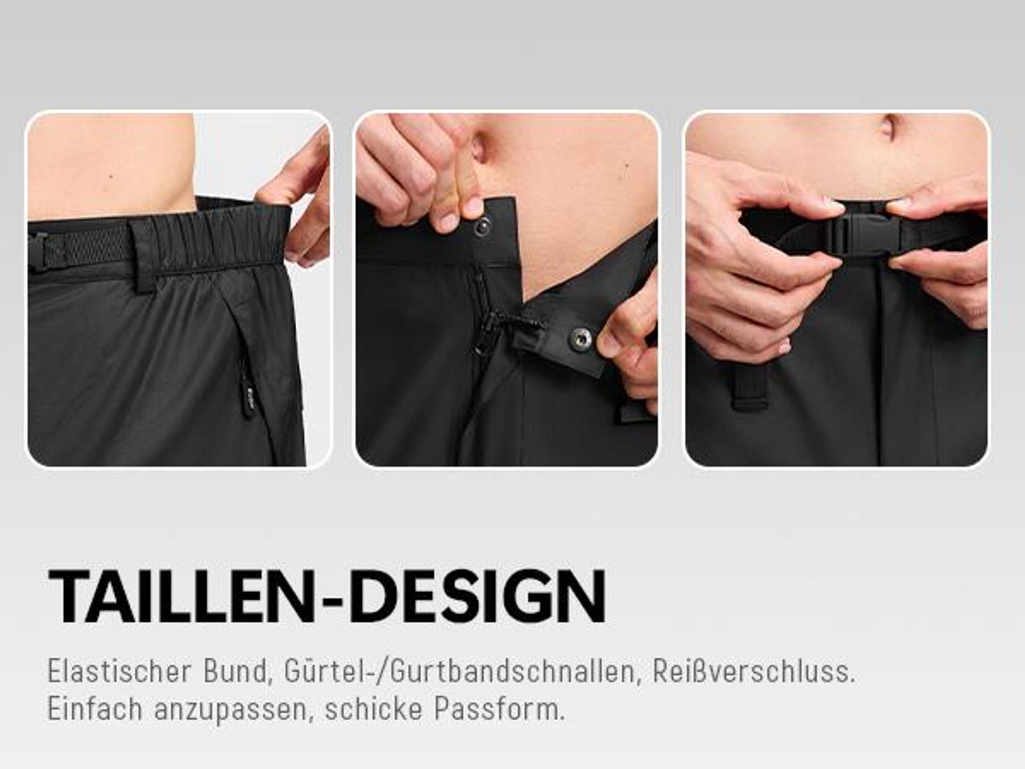 BUBW Herren Outdoor Regenhose Schwarz L, wasserdicht winddicht, leichte packbare Hose mit reflektierenden Streifen zum Wandern Radfahren Angeln