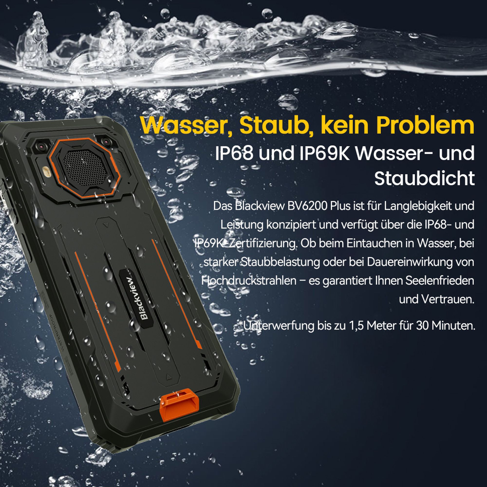 Blackview BV6200 Plus(2025) Outdoor Handy Ohne Vertrag, 11000mAh/18W/5W Reverse Charging, 24GB+256GB,98DB Lautsprecher, 6.56", IP69, Gemini, NFC