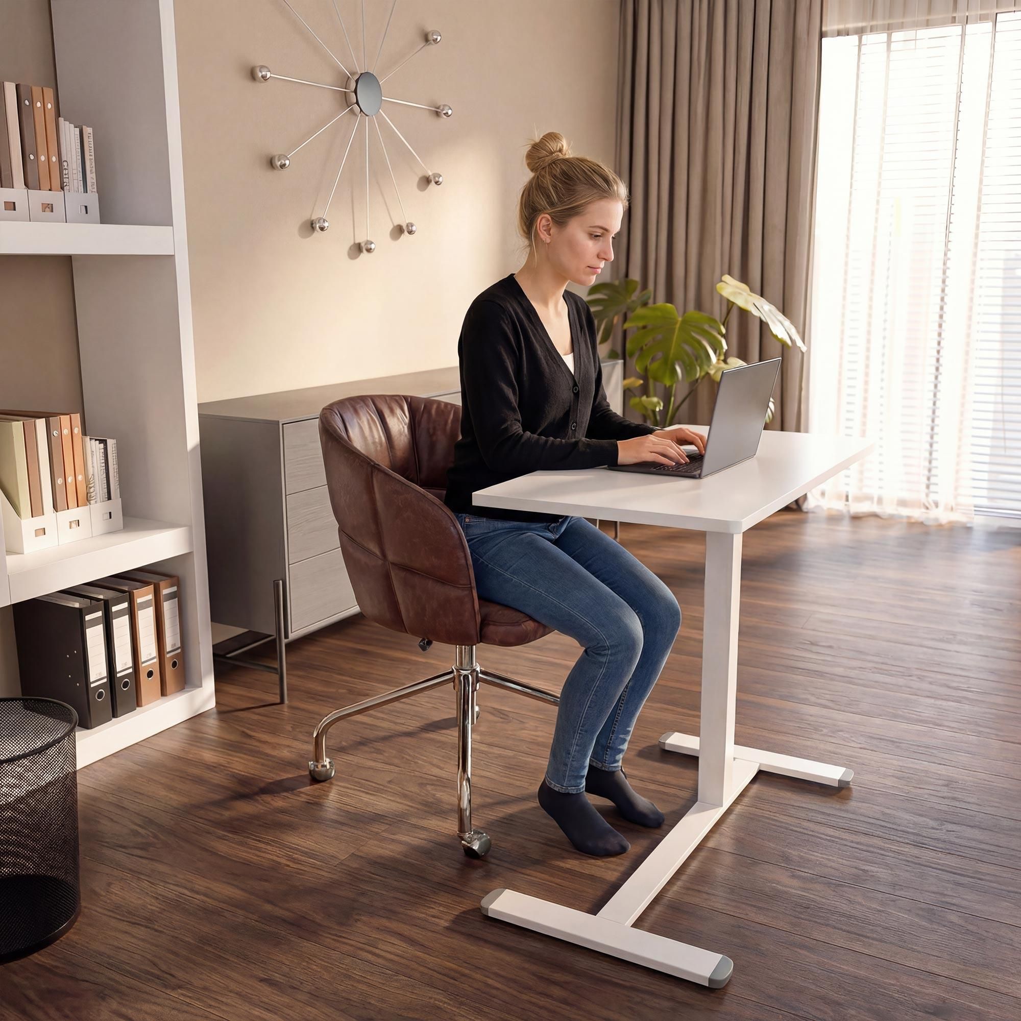 di volio Mobiler Schreibtisch BLERA – höhenverstellbarer Laptoptisch mit Gasfeder, kleiner Computertisch auf Rollen (Weiß)