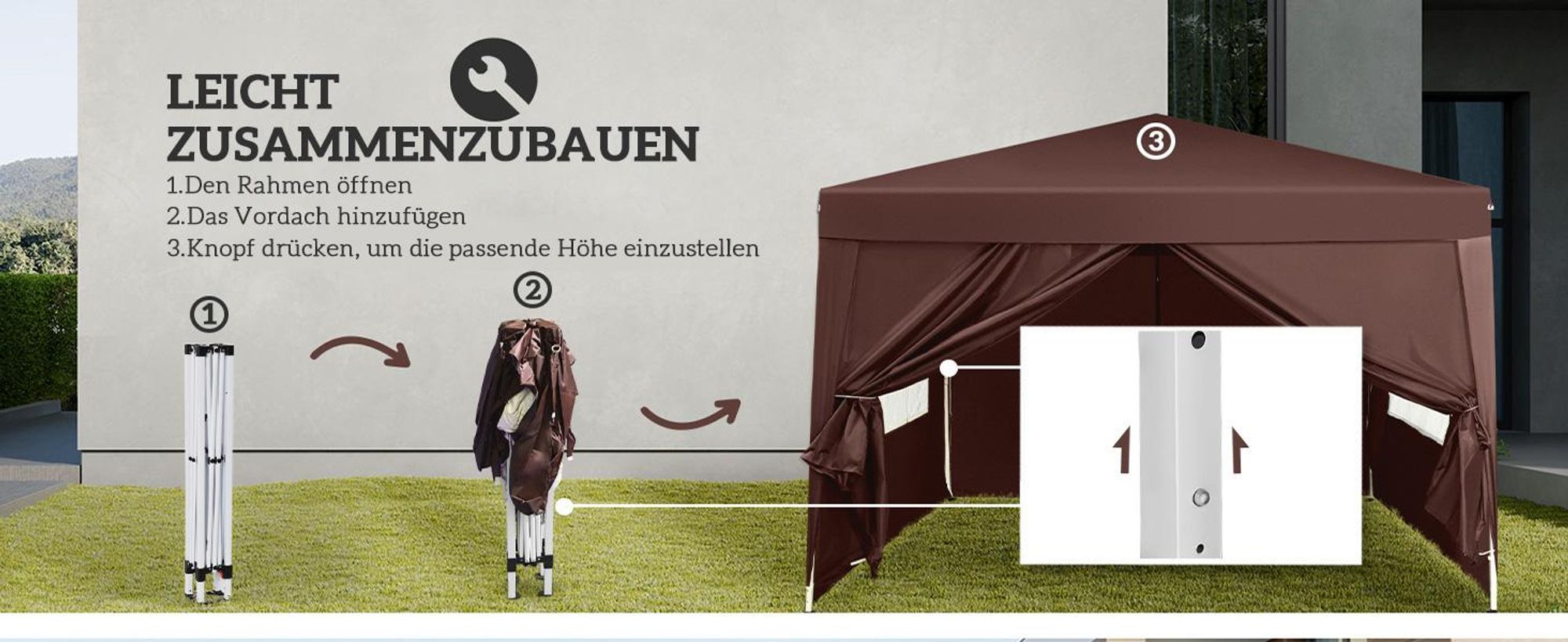 Outsunny Pavillon ca.3x3m, wasserabweisend Stabil Winterfest Pop-up Faltpavillon