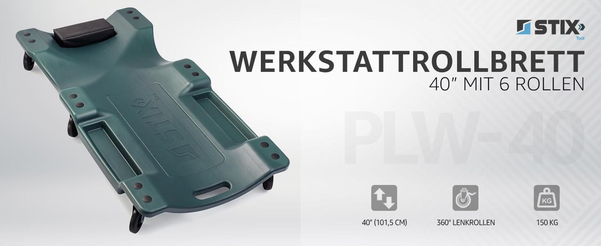 STIX Werkstattliege 40 PLW-40, 150kg Werkstatt-Rollbrett 101cm, Montagerollbrett
