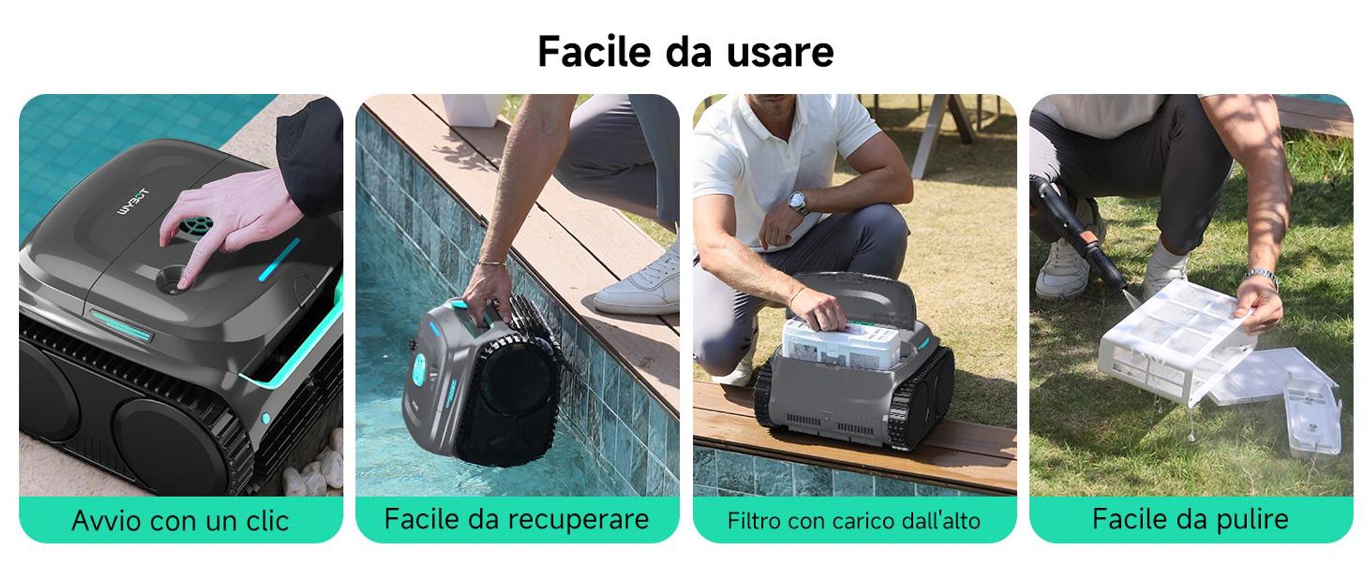 Robot per piscina senza fili WYBOT C2 - Potenza di aspirazione 3592 GPH, autonomia di 180 minuti, doppio filtro da 180 μm + 10 μm, controllo tramite app, IPX8, fino a 150 m²