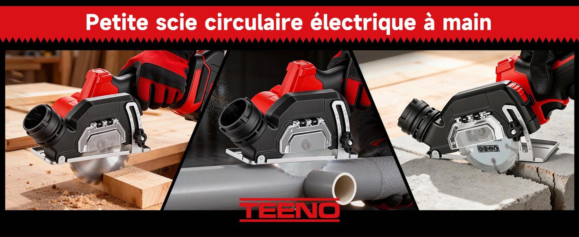 TEENO Akku-Mini-Handkreissäge, Akku Handkreissäge mit LED-Leuchte, 2x 4,0Ah-Akkus, Einstellbarer Schnittwinkel, 20000 U/min, 3 Sägeblätter