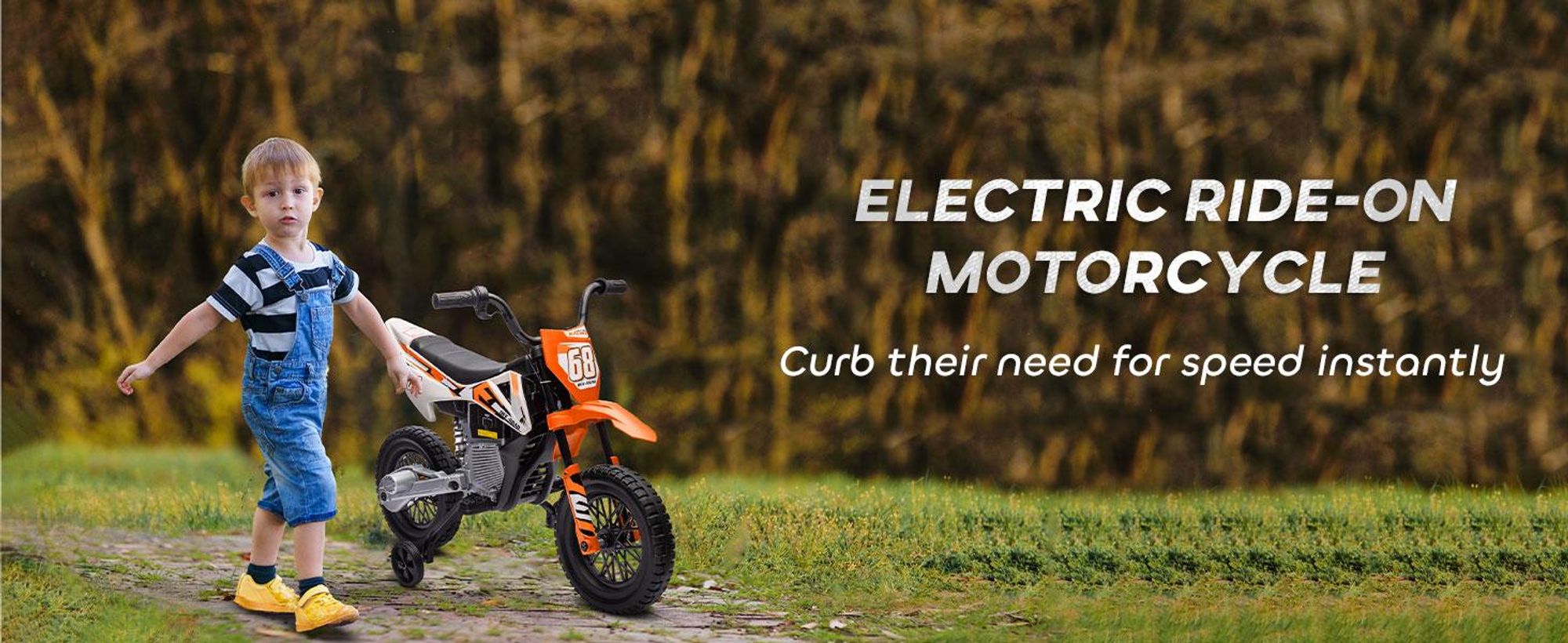 AIYAPLAY Elektryczny motocykl dziecięcy Elektryczny motocykl z muzyką, dla dzieci 2,4-5 km/h Elektryczny motocykl z 2 kółkami bocznymi dla dzieci w wieku 3-6 lat, pomarańczowy