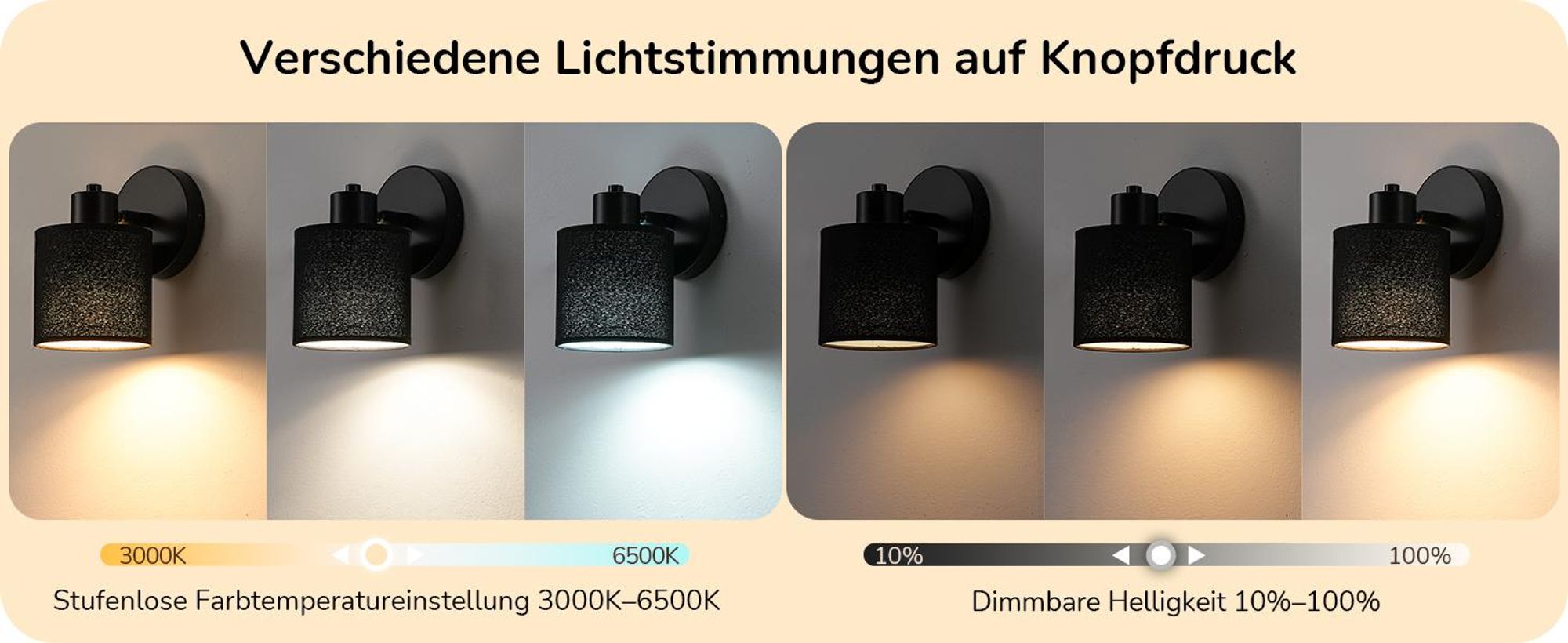 EDISHINE 2er Set Wandleuchte Innen, 350°/90° schwenkbar, LED Wandlampe Schwarz  Dimmbar mit Fernbedienung